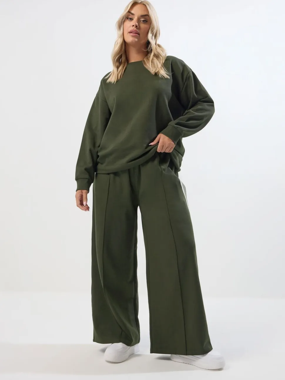 Groen - Yours Curve joggingbroek met wijde pijpen