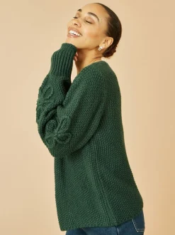 Groen - Yumi Edge to Edge Cardigan With Flower Detail Sleeves