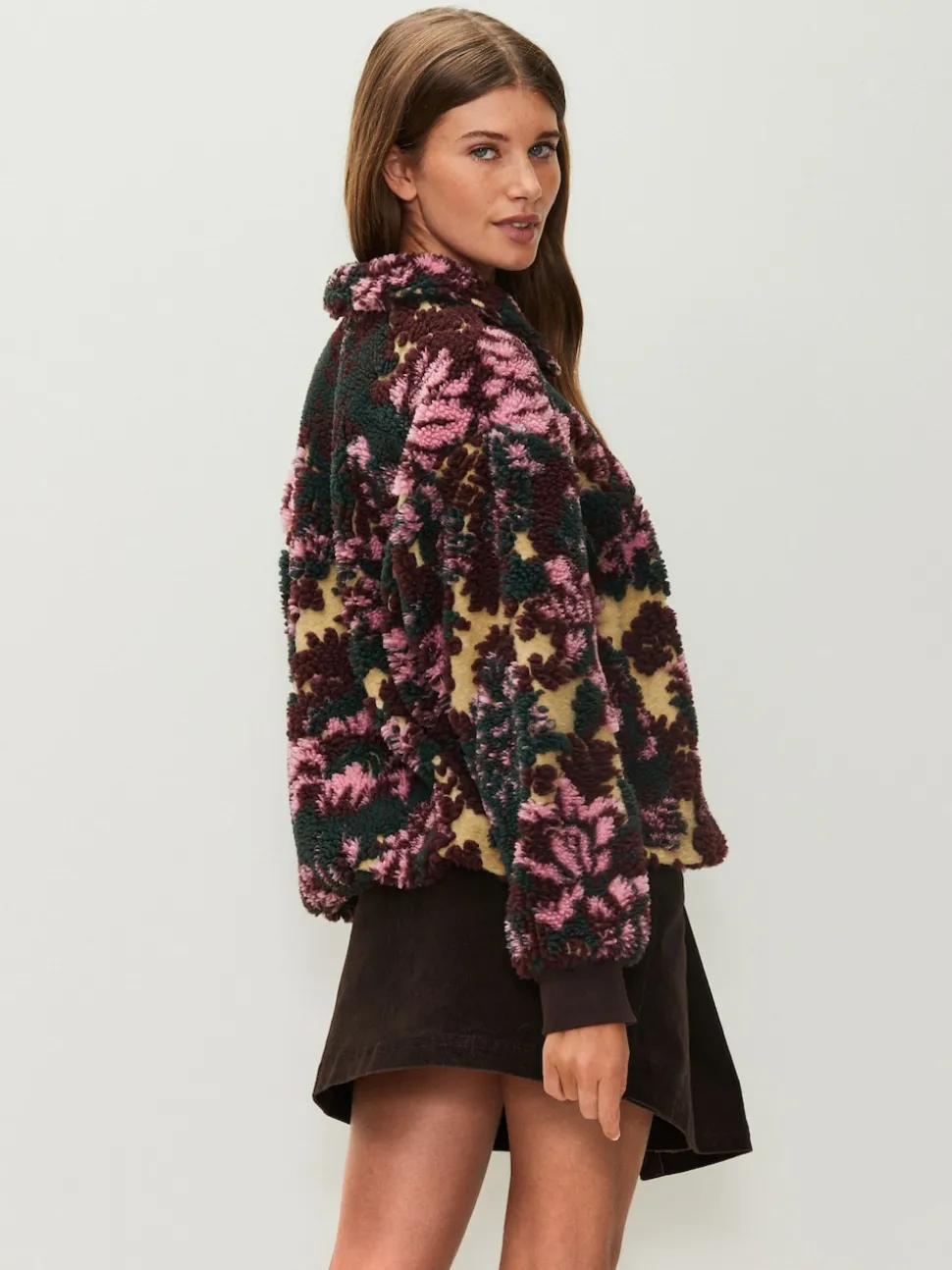 Groen bloemmotief - Jacquard Teddy Borg Quarter Zip Fleece Sweatshirt