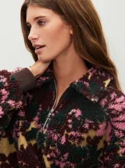 Groen bloemmotief - Jacquard Teddy Borg Quarter Zip Fleece Sweatshirt