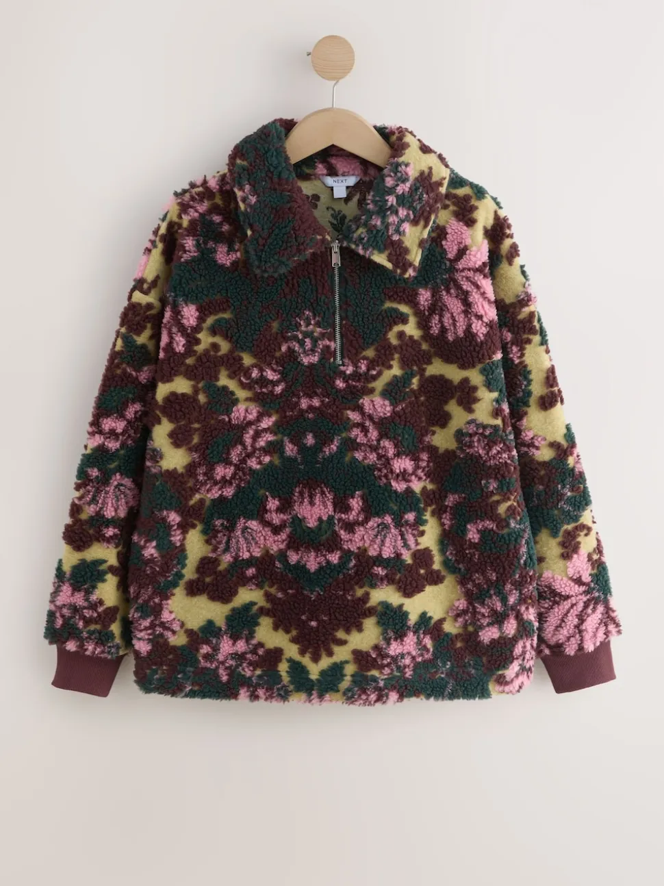 Groen bloemmotief - Jacquard Teddy Borg Quarter Zip Fleece Sweatshirt