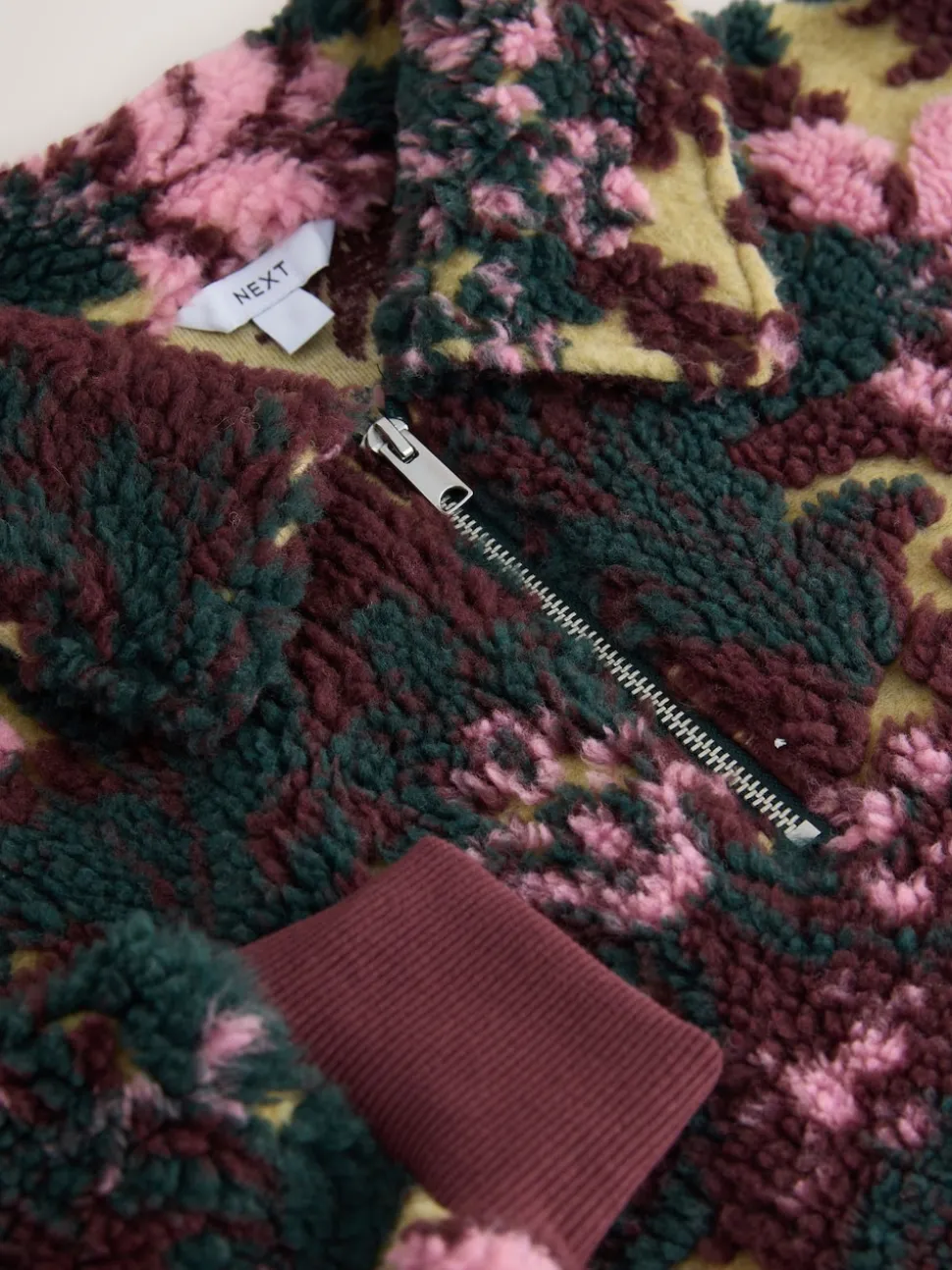 Groen bloemmotief - Jacquard Teddy Borg Quarter Zip Fleece Sweatshirt