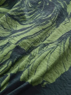 Groen bloemmotief - Midi-jurk met print en pofmouwen