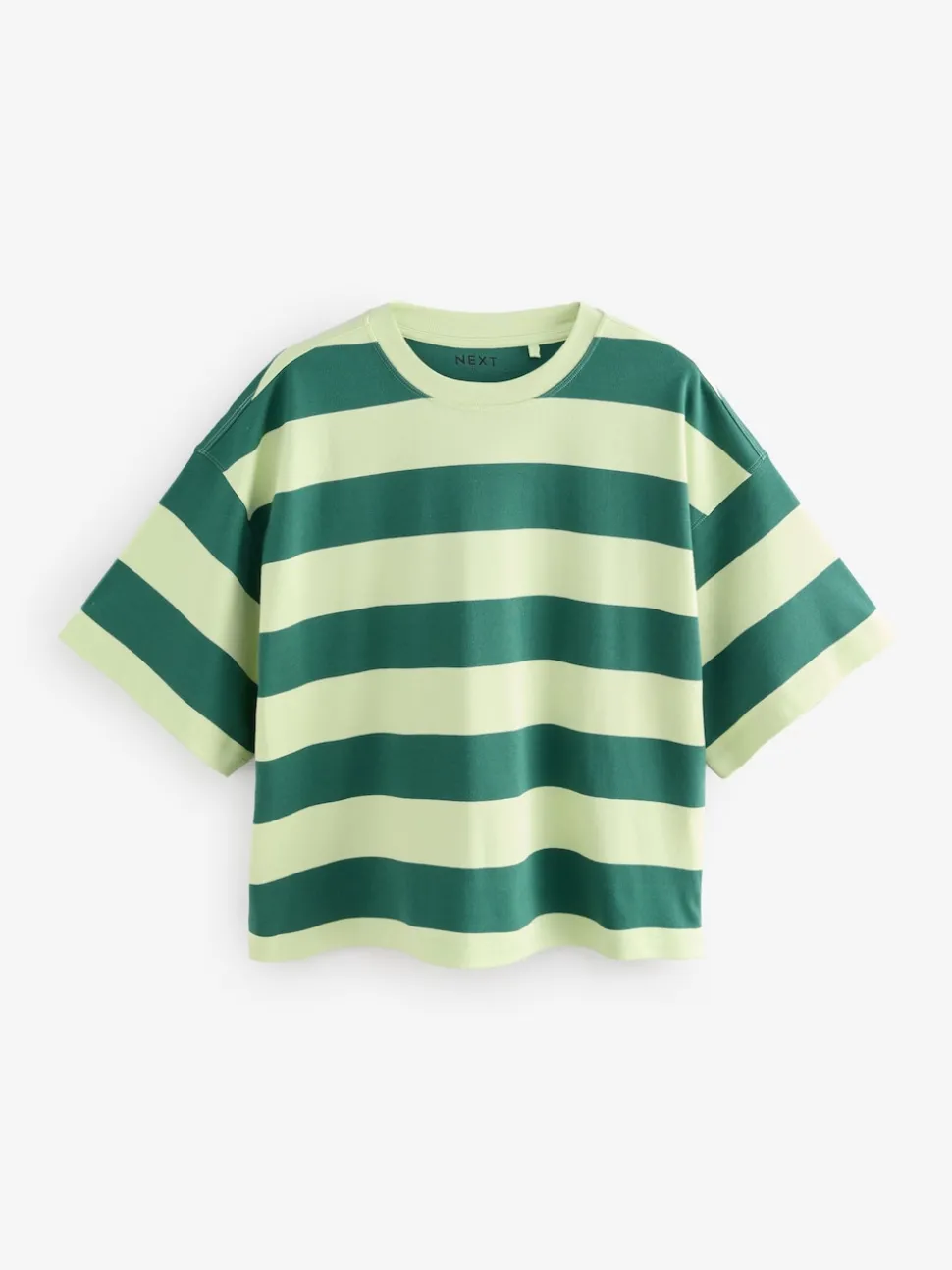 Groen Eenkleurig - Boxy oversized T-shirt met relaxte pasvorm van zware stof en ronde hals