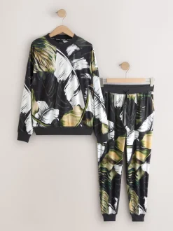 Groen met bladerprint - Behaaglijke pyjama met lange mouwen