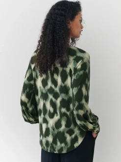 Groen met dierenprint - Long Sleeve V-Neck Jersery Blouse