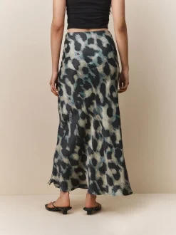 Groen met dierenprint - Satijnen midirok