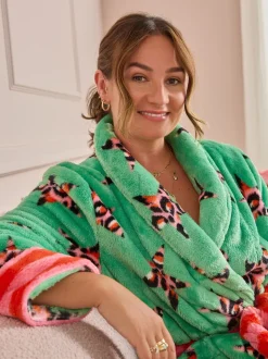 Groen met luipaardprint - Eleanor Bowmer Leopard Print Fleece Robe