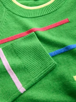 Groen multi gestreept - Superzachte trui met ronde hals en lange mouwen