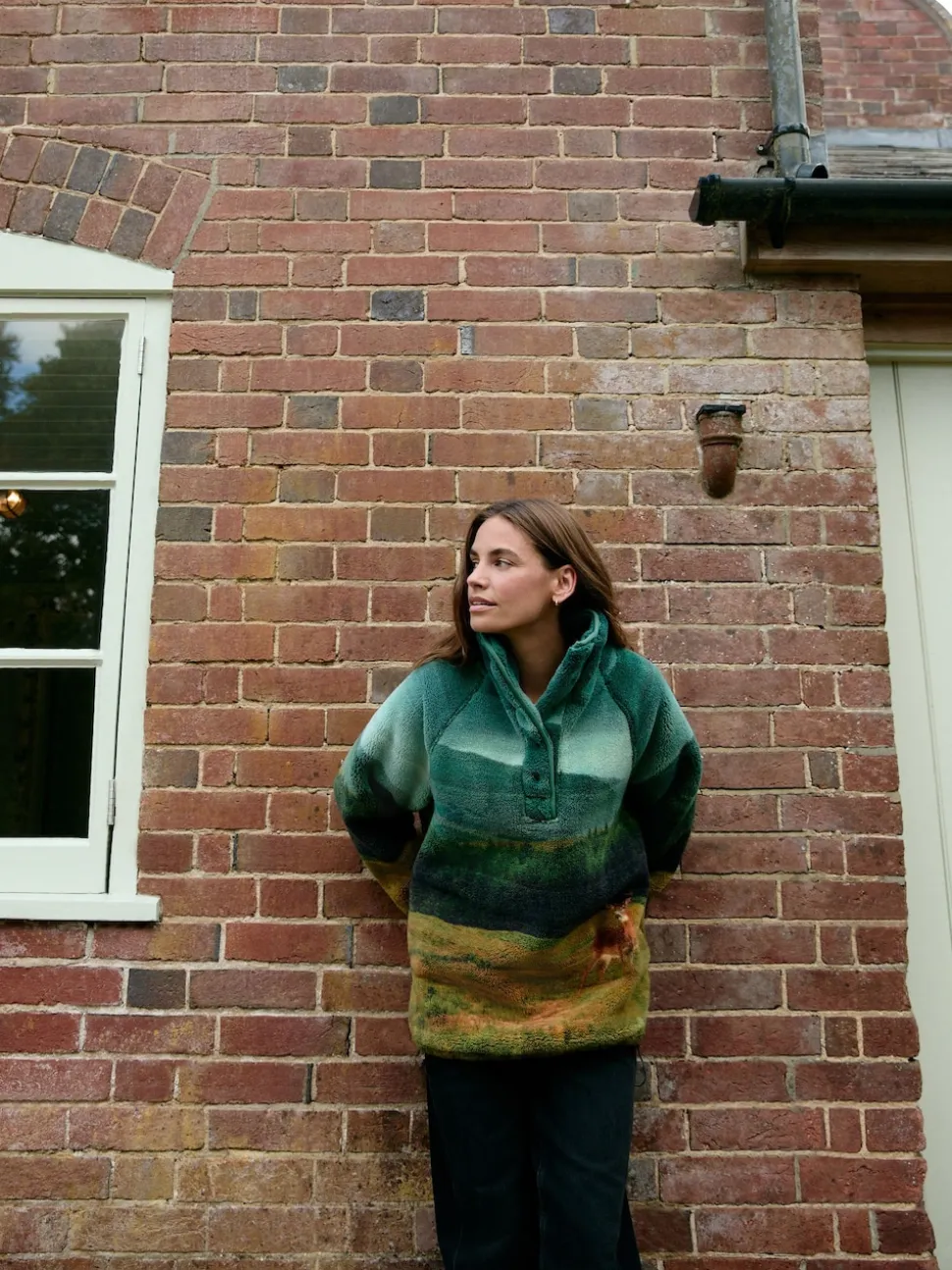 Groene boslandschapscène - Borg fleece top met print