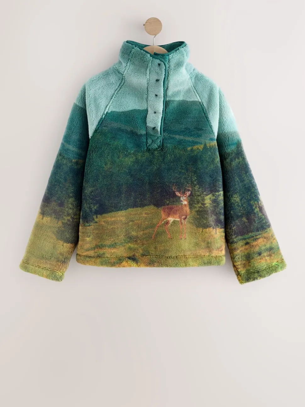 Groene boslandschapscène - Borg fleece top met print