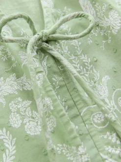 Groene Josette - Laura Ashley katoenen strandtuniek met Stropdas voorkant