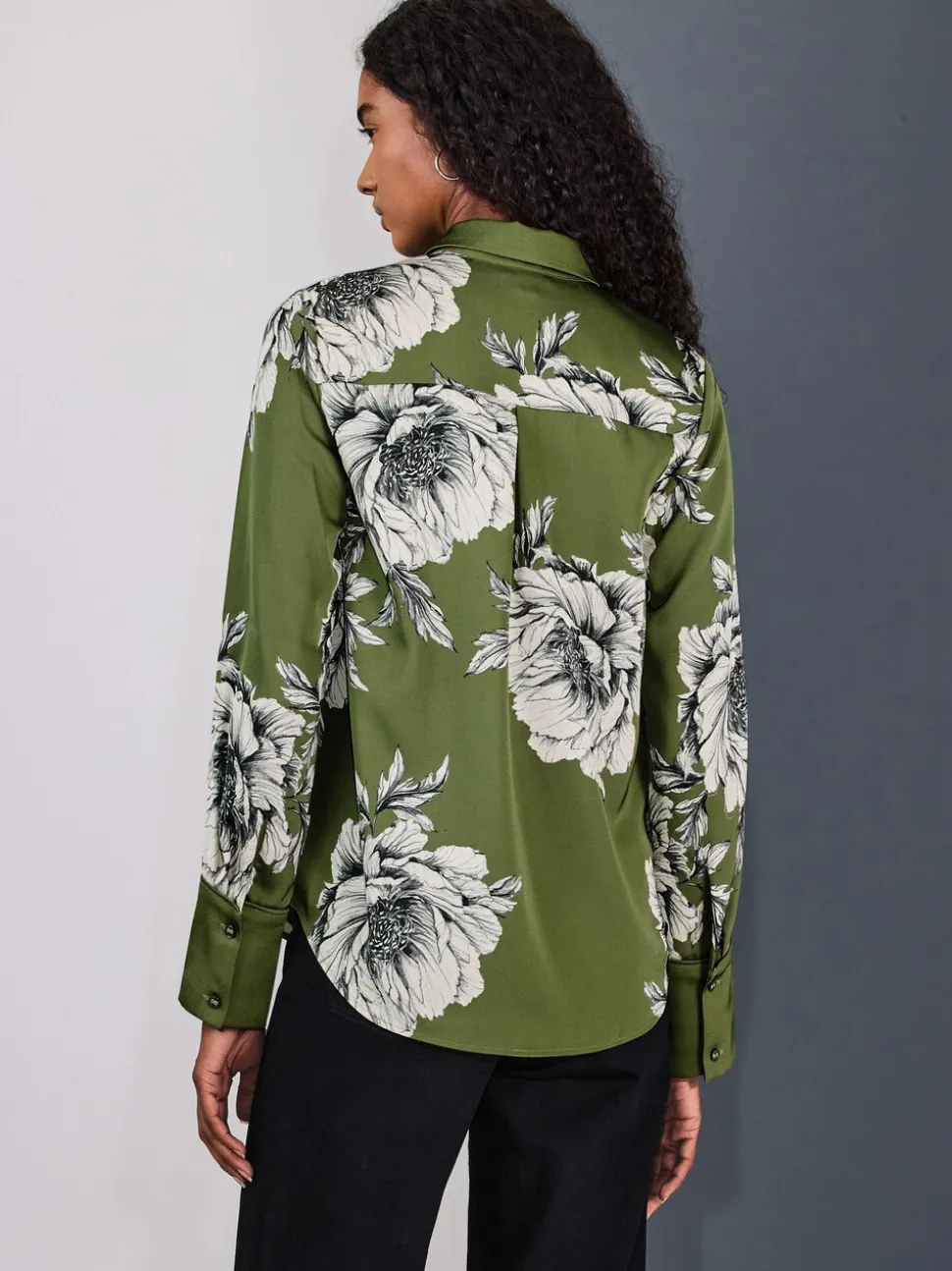 Groen/Ecru bloemenprint - Overhemd met lange mouwen