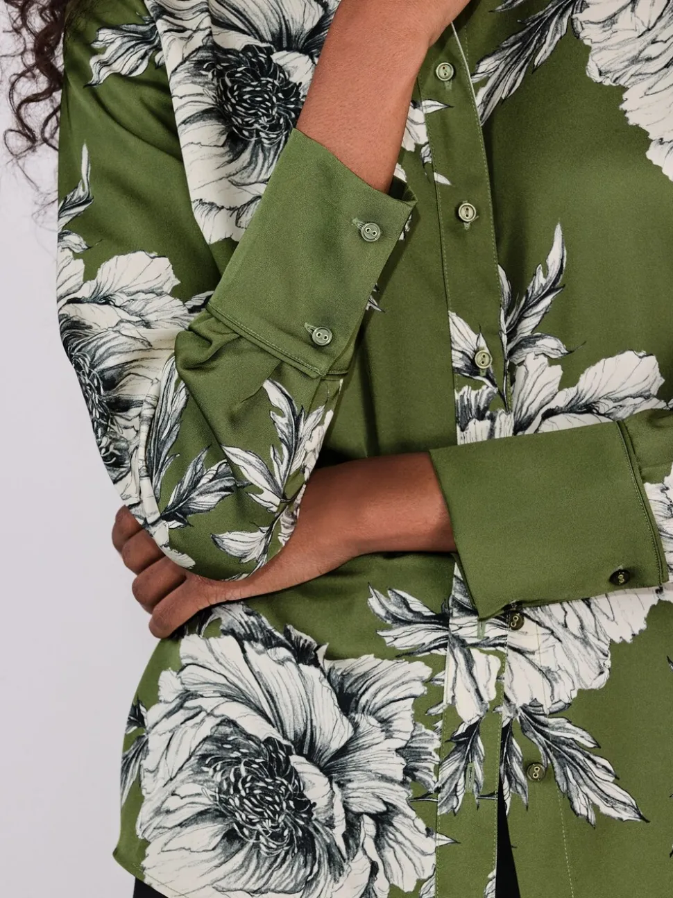 Groen/Ecru bloemenprint - Overhemd met lange mouwen