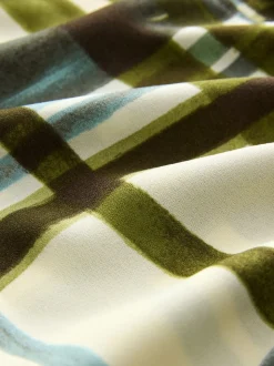 Groen/ecru geruit - Blouse met V-hals en lange mouwen