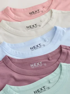 Groen/Paars/Blauw/Ecru/Roze - Set van 5 stuks 100% katoenen T-shirts met lange mouwen