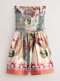 Groen/roze - Bandeau playsuit met plooien
