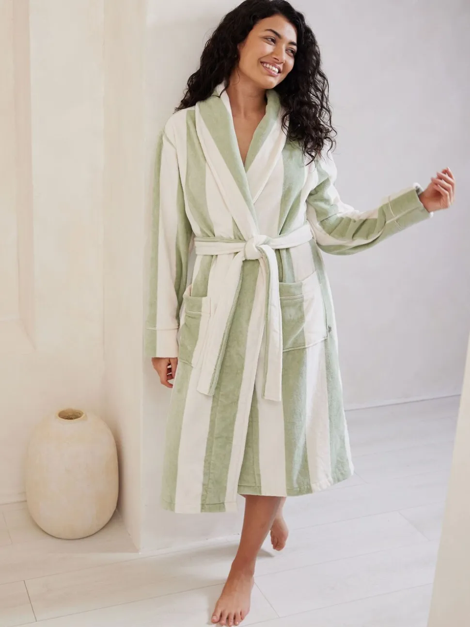 Groen/wit - Chelsea Peers 100% Cotton Towelling Dressing Gown