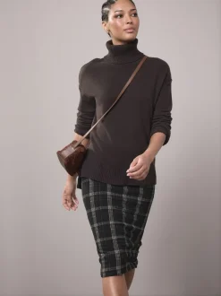 Groen/zwart - Check Brushed Pencil Skirt