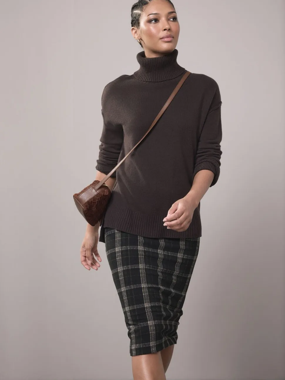 Groen/zwart - Check Brushed Pencil Skirt