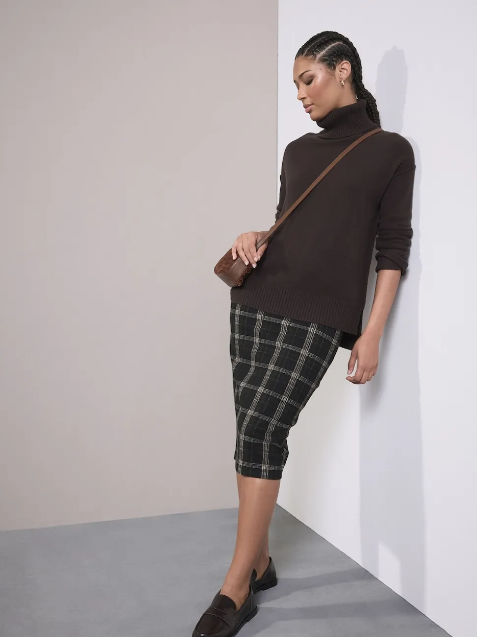 Groen/zwart - Check Brushed Pencil Skirt