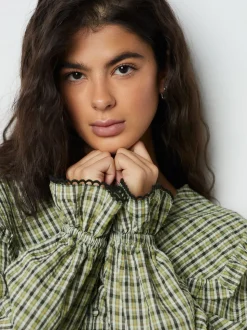 Groen/zwart geruit - Oversized Collar Long Sleeve Blouse