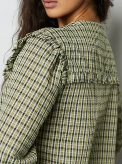 Groen/zwart geruit - Oversized Collar Long Sleeve Blouse