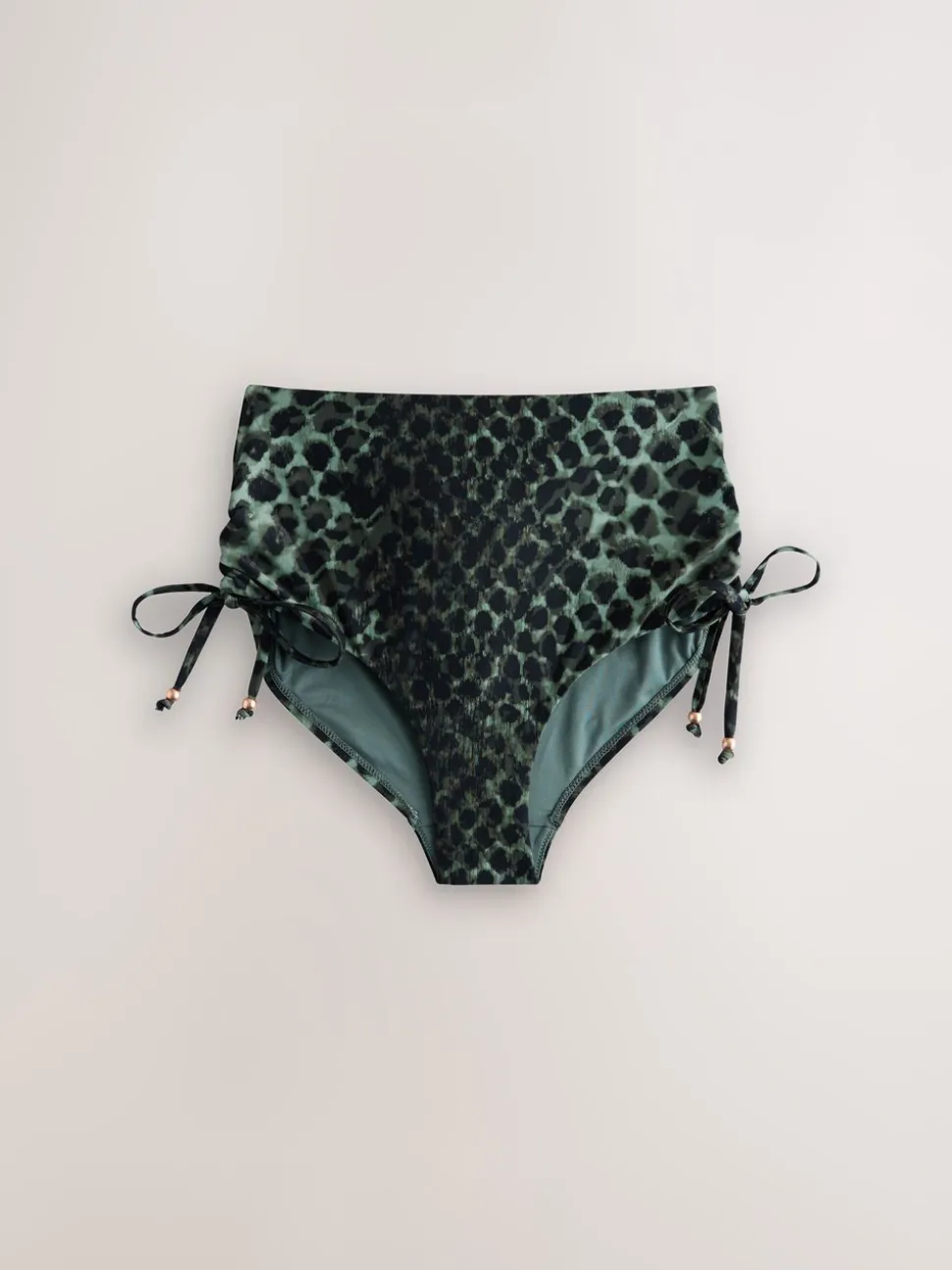 Groen/Zwart luipaardprint - Bikinibroekje met rimpeling