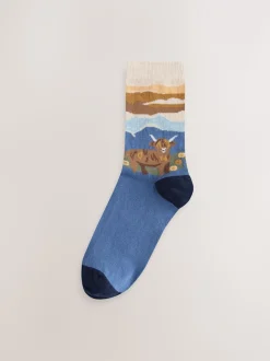 Hamish The Highland Cow Scene - Warm Handle Cotton Ankle Socks 2 Pack