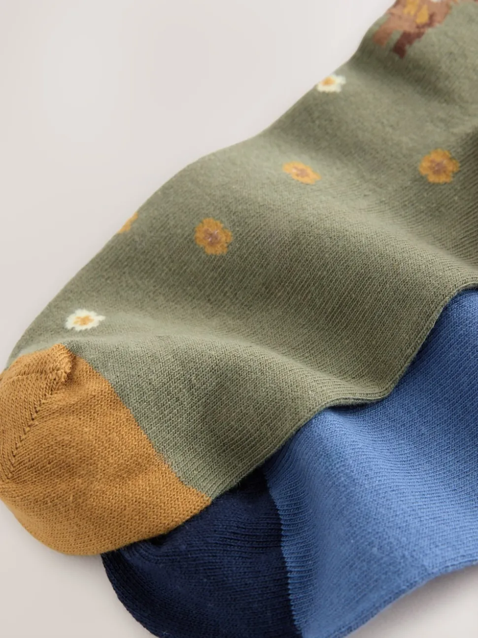 Hamish The Highland Cow Scene - Warm Handle Cotton Ankle Socks 2 Pack