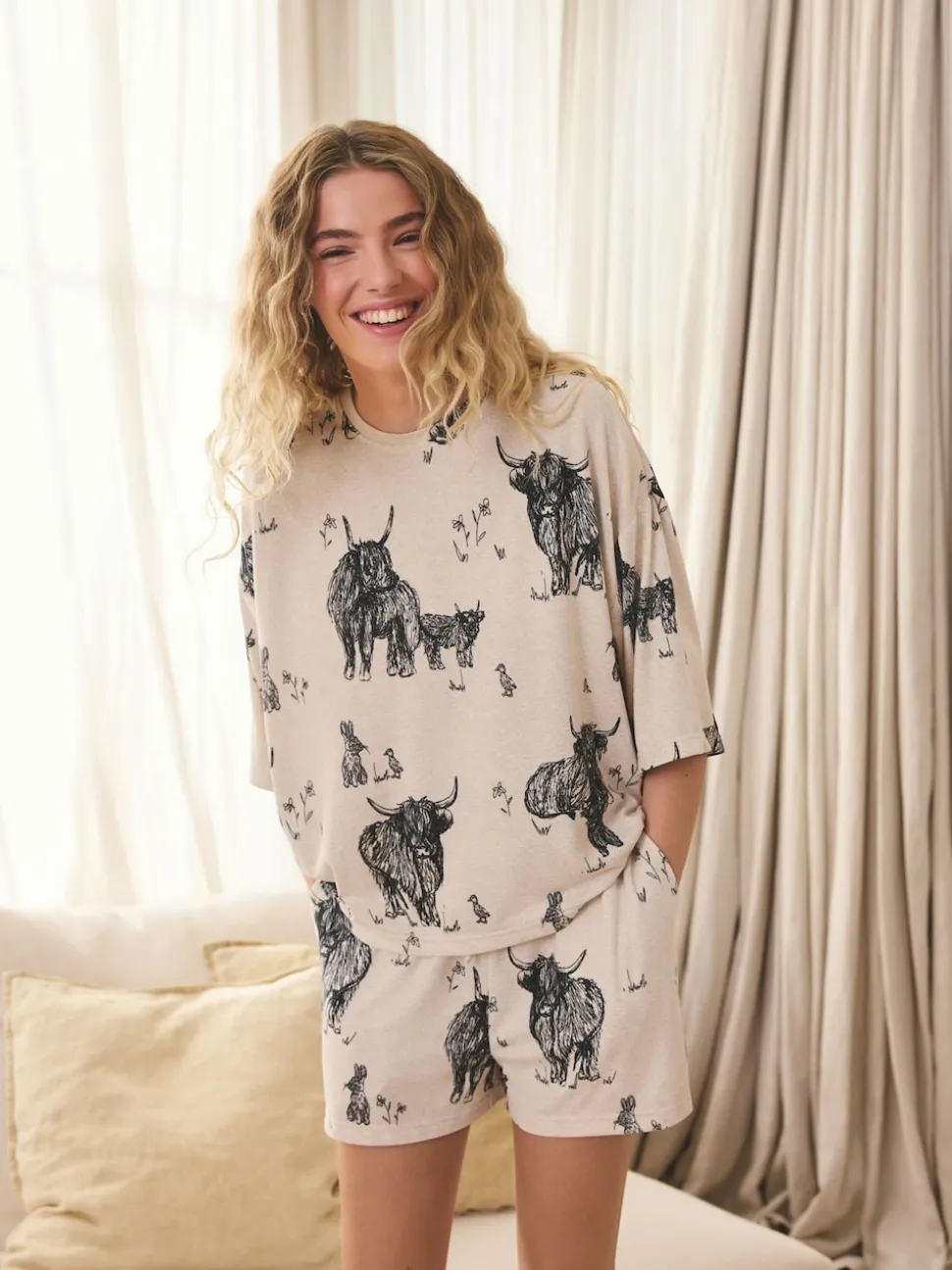 Havermout Hamish The Highland Cow - Behaaglijke korte pyjamaset