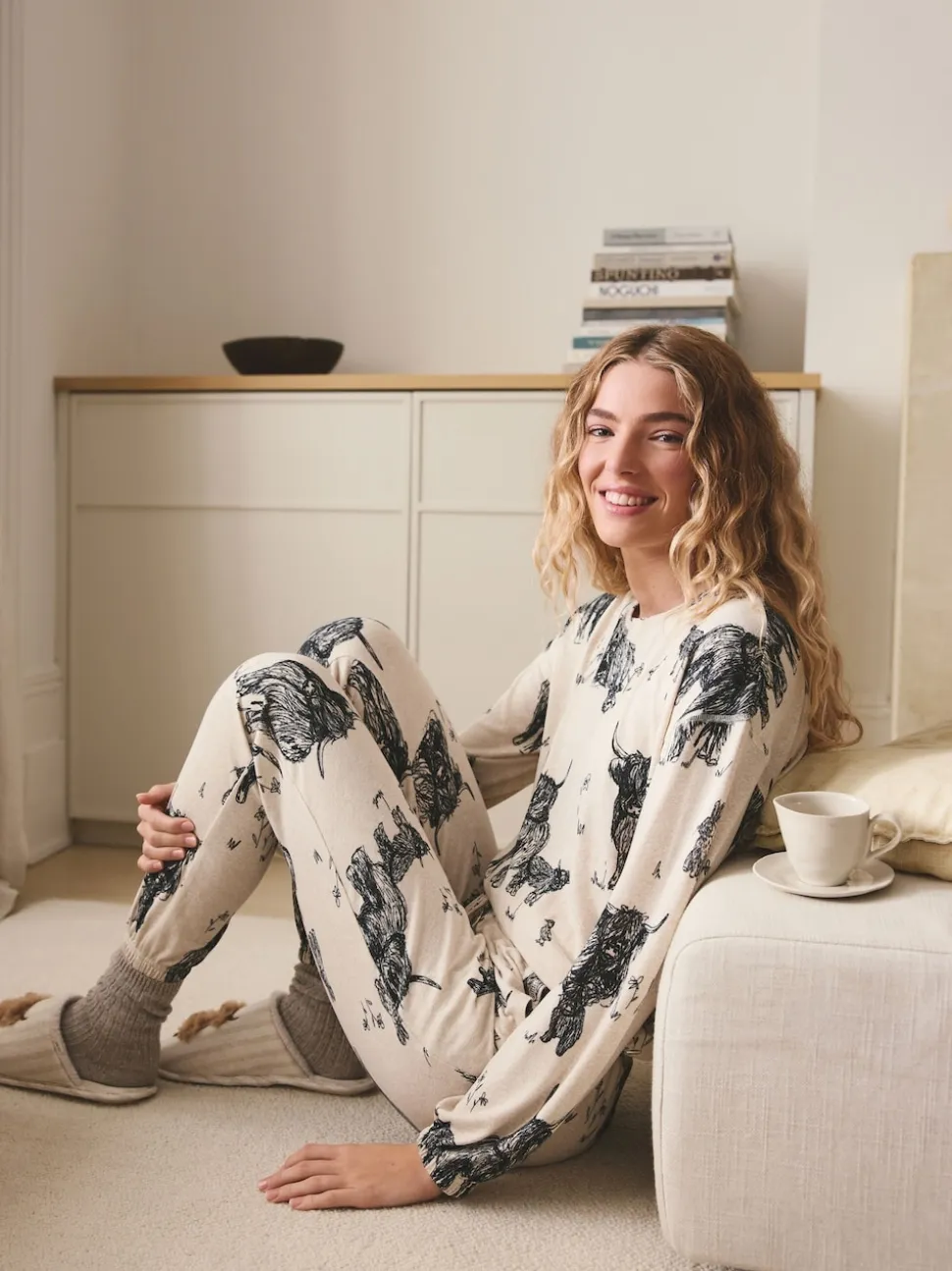 Havermout Hamish The Highland Cow - Behaaglijke pyjama met lange mouwen