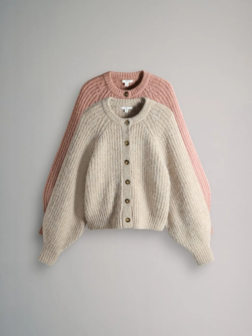 Haver/roze - The Set 2 Pack Ribbed Chunky Knitted Cardigans