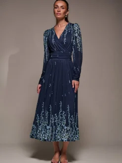 Hemelsblauw - Jolie Moi Long Sleeve Printed Mesh Midaxi Dress