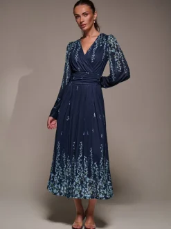 Hemelsblauw - Jolie Moi Long Sleeve Printed Mesh Midaxi Dress
