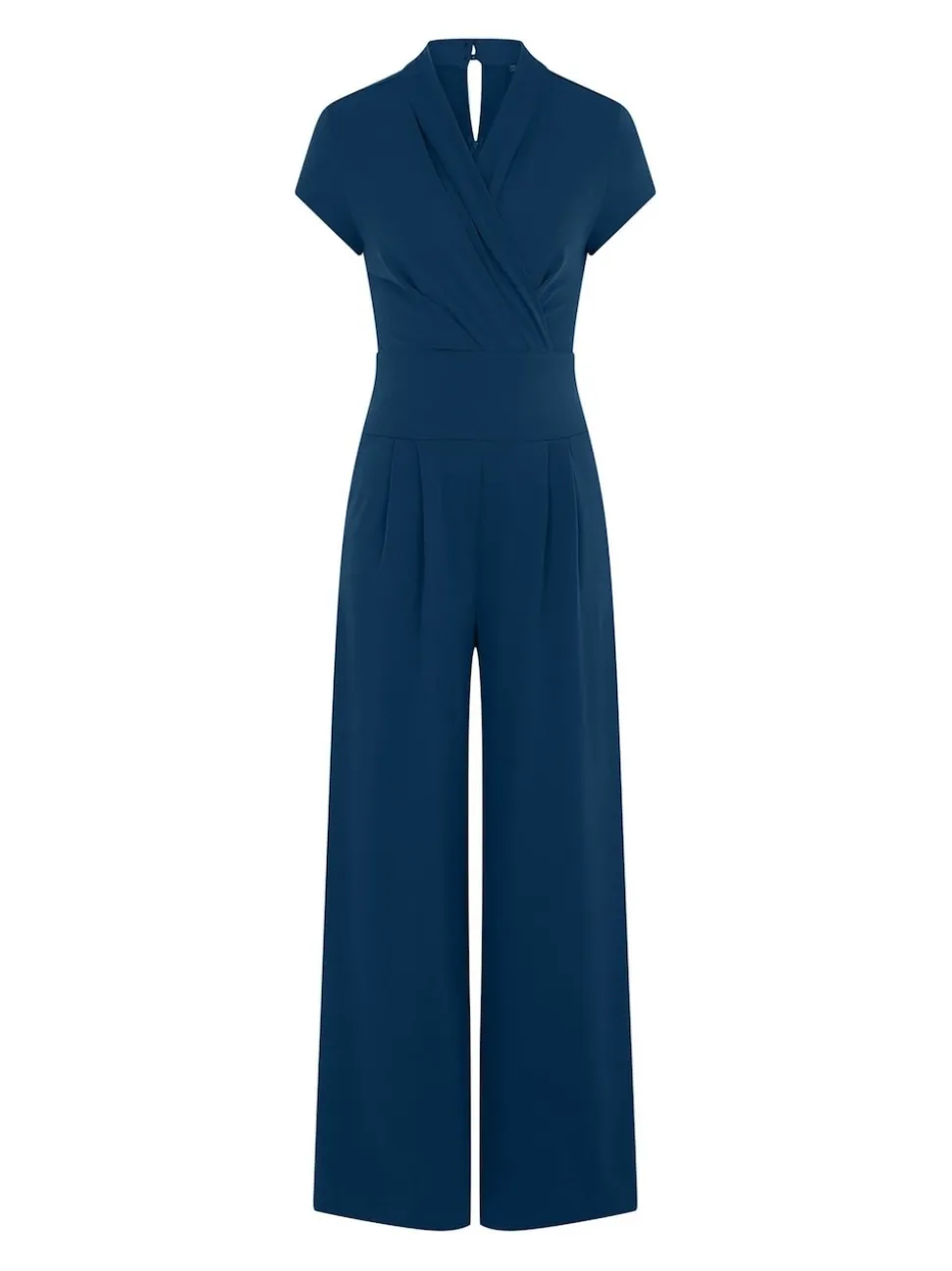 HotSquash - Blauwgroene jumpsuit met kapmouwtjes en wijde pijpen