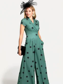 HotSquash groene jersey jumpsuit met wijduitlopende pijpen