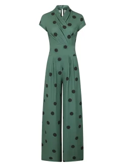 HotSquash groene jersey jumpsuit met wijduitlopende pijpen