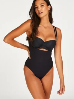 Hunkemöller - Naadloze zwarte shapewear bodysuit met hoge taille en open voorkant