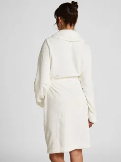 Hunkemoller Short Flannel Fleece Embossed Dot White Robe