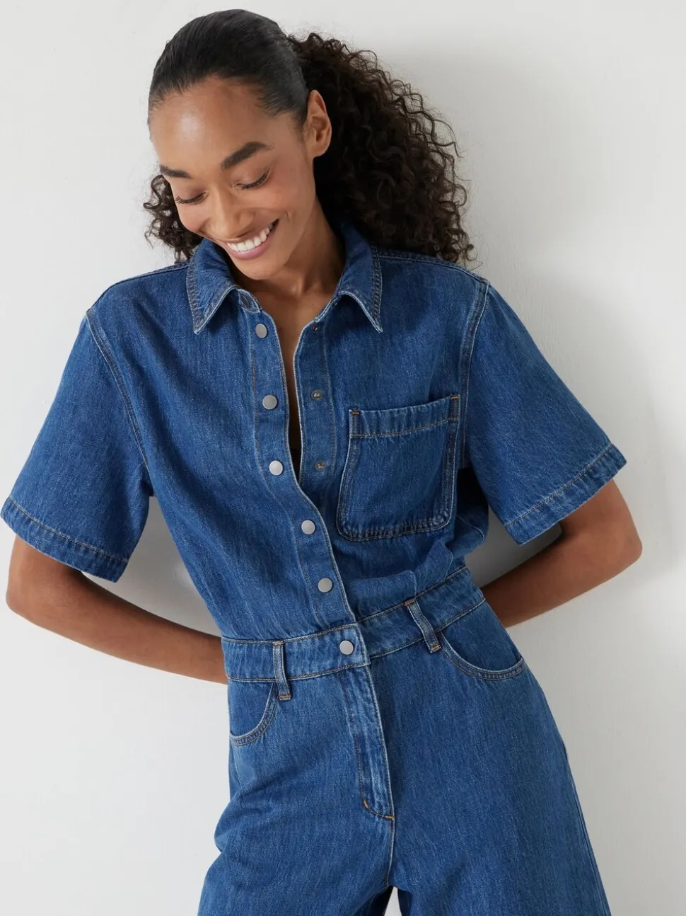 Hush Evelyn Short Sleeve Denim Jumpsuit