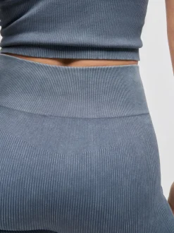 Indigoblauw - Geribbelde fietsshort met hoge taille