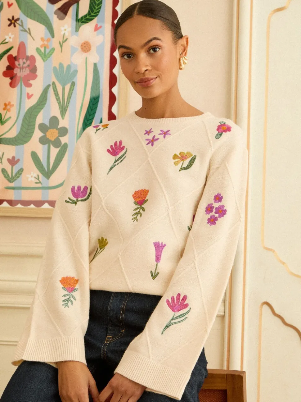 Ivoor - Love & Roses Embroidered Detail Knitted Jumper