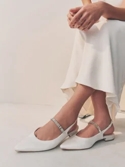 Ivoor - Mary Jane bruidsschoenen met hielbandje en puntige neus voor bruiloft