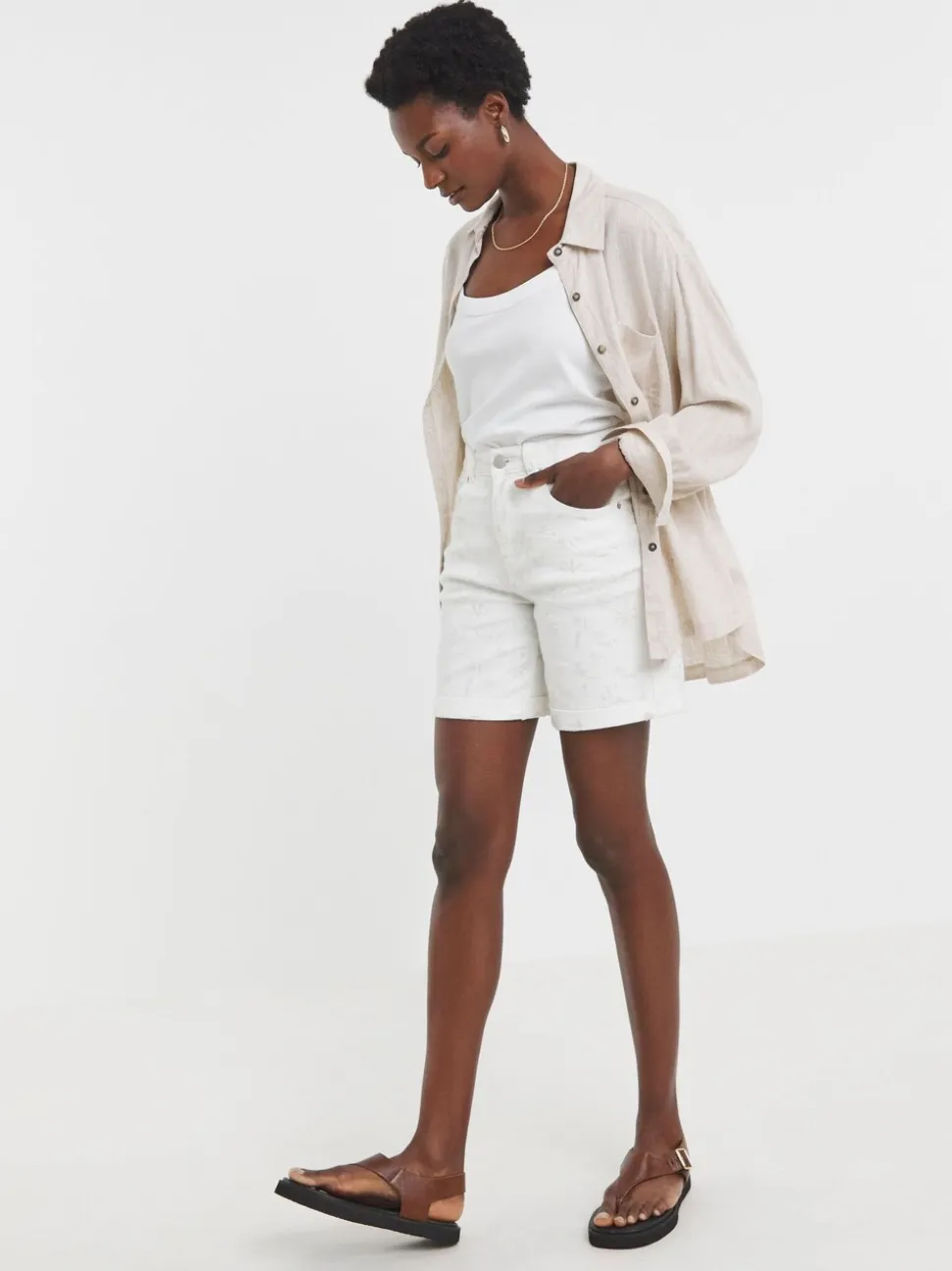 JD Williams Floral Embroidered Denim Shorts