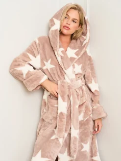 Jim Jam the Label Natural Mocha Star Print Dressing Gown
