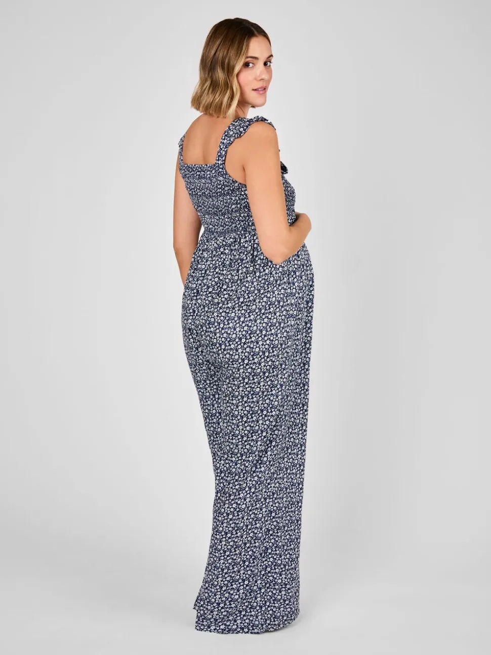JoJo Maman Bébé - Geplooide zwangerschapsjumpsuit met fijne bloemenprint