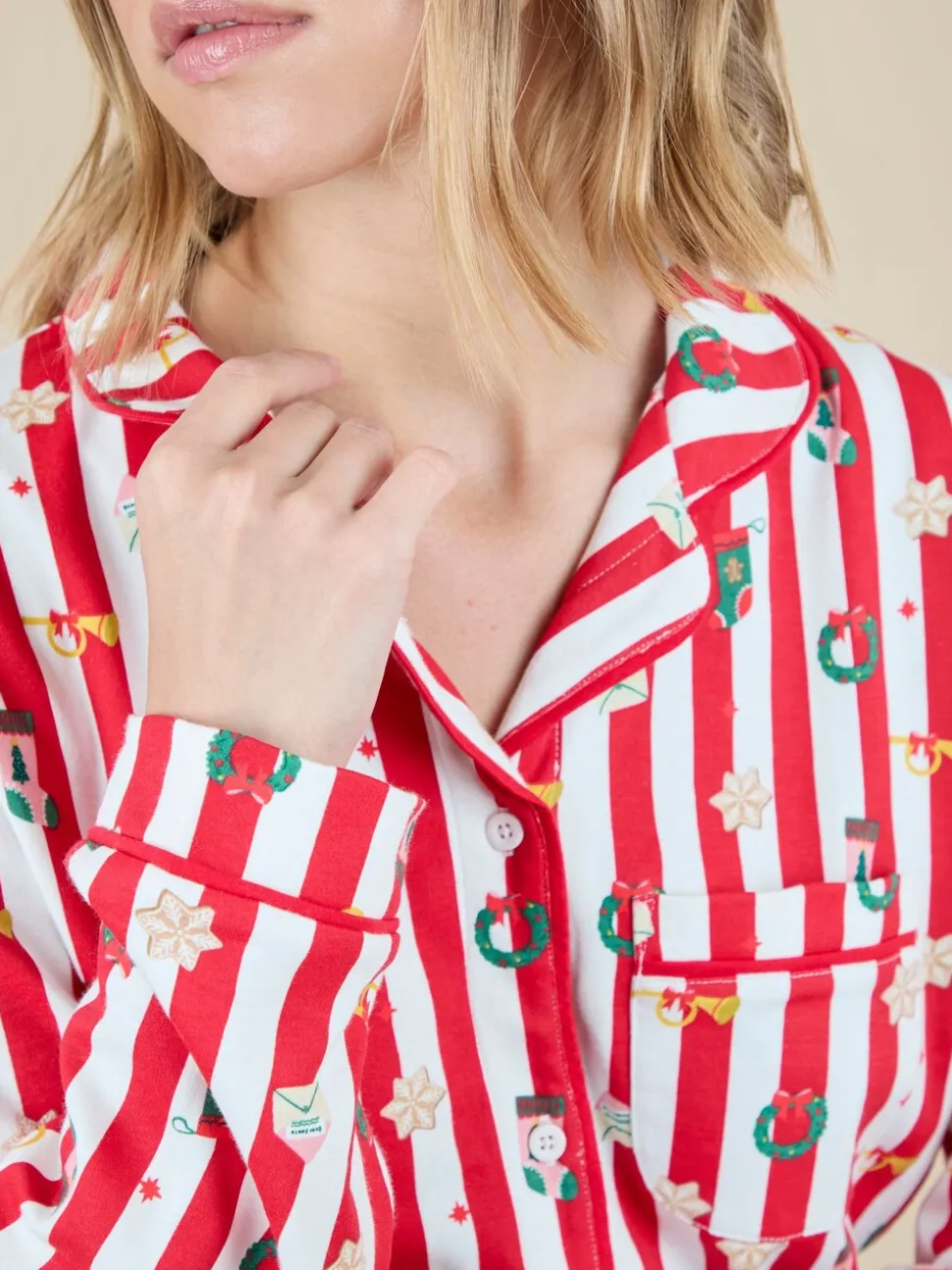JoJo Maman Bébé gestreepte kerstpyjamaset voor dames