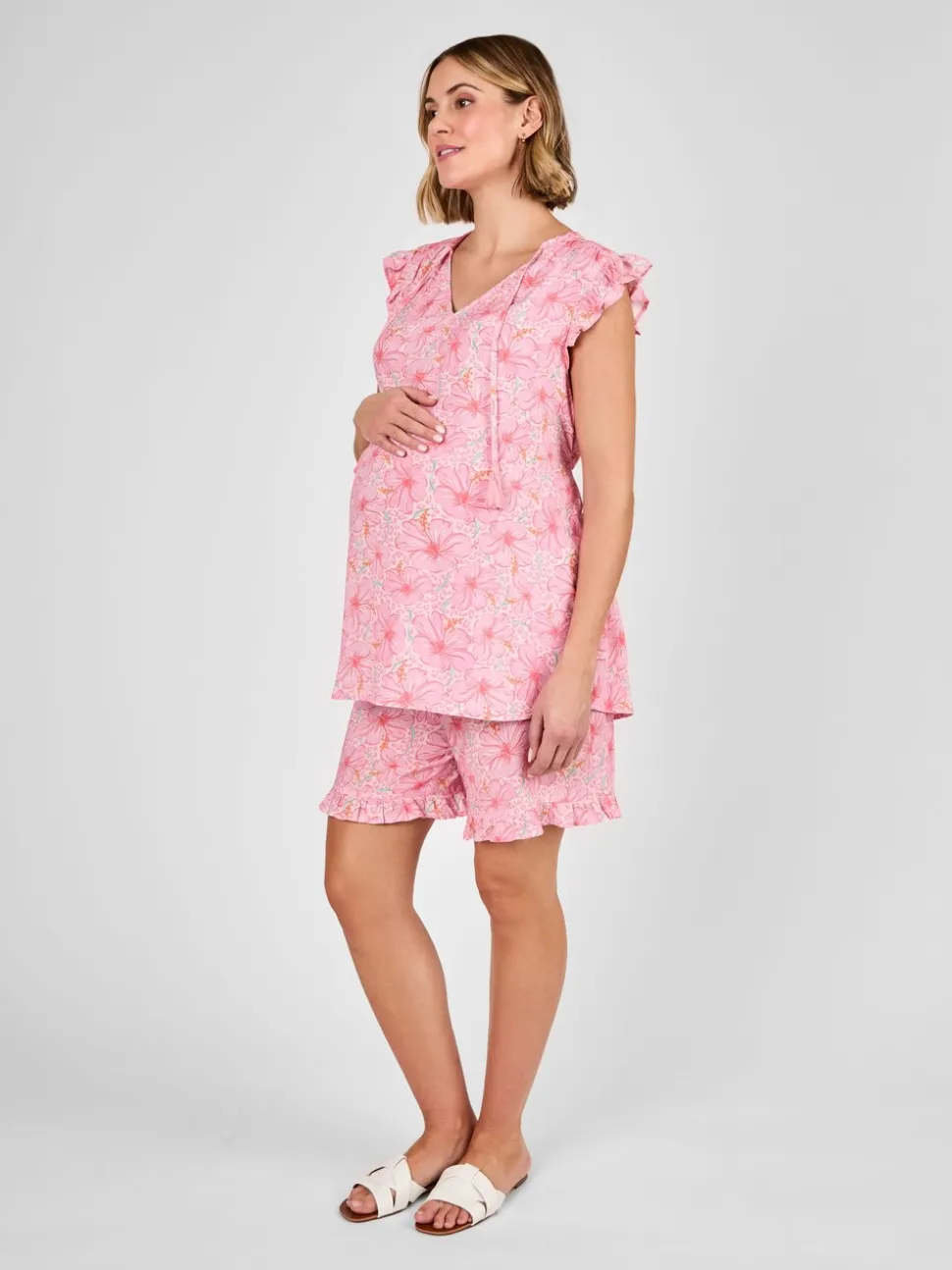 JoJo Maman Bébé Zwangerschapsshort met bloemenpatroon en ruches