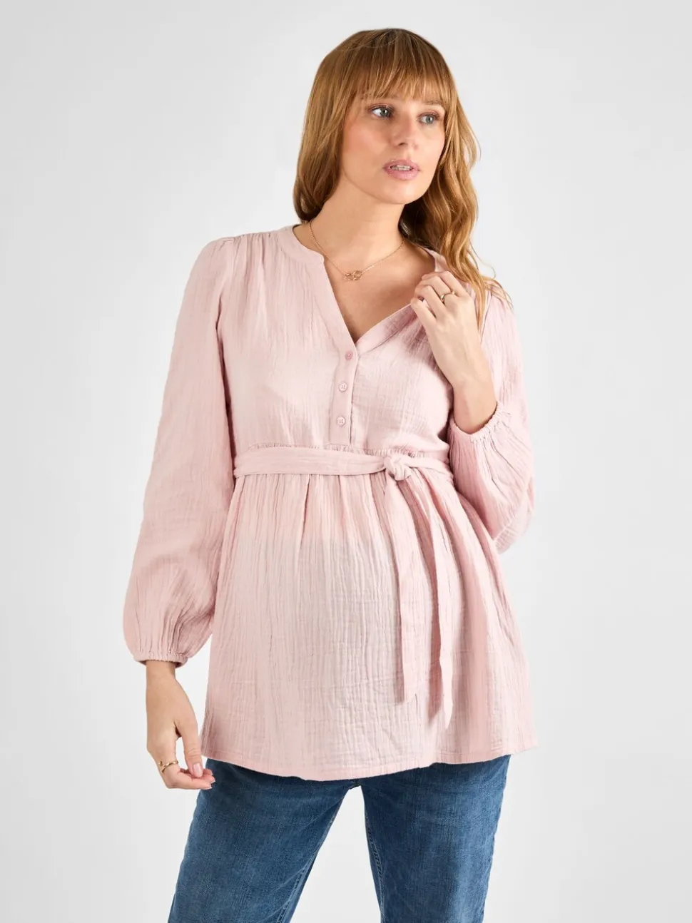 JoJo Maman Bébé Zwangerschapsblouse met textuur en lange mouwen